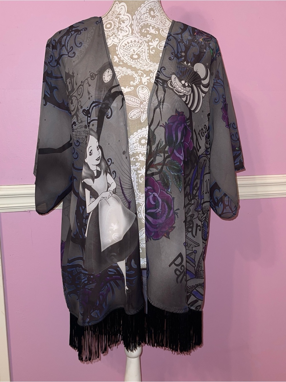 Disney Alice in wonderland cardigan kimono cover up top Cheshire gothic goth